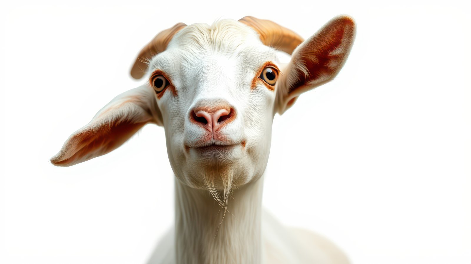Goat with distinctive features poses for a close-up shot in a simple background showcasing its character